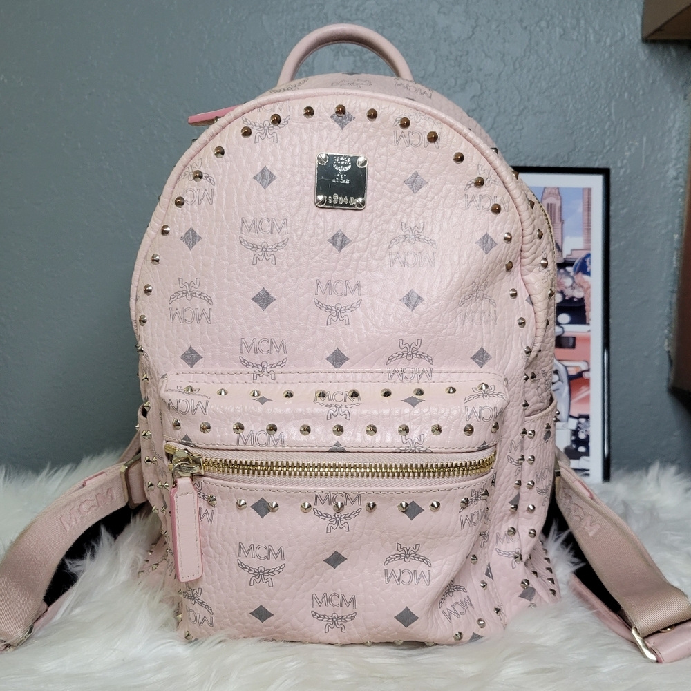 MCM Visetos Small Stark Stud Backpack Pink